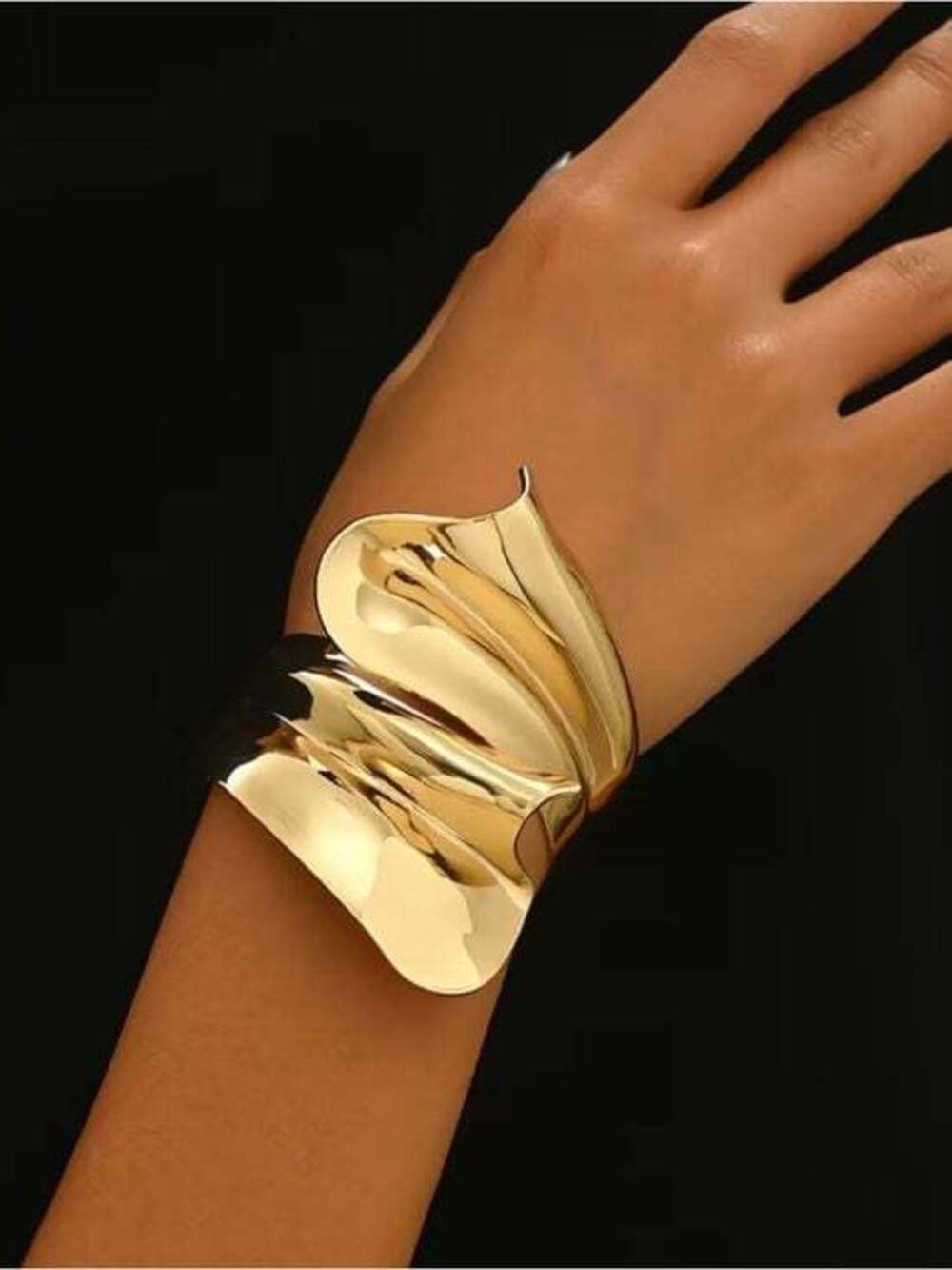 Gold Wave Sculptural Cuff Bracelet - Women Jewelry
